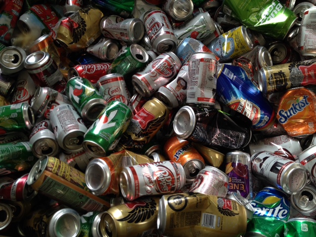 Tin Cans At A Recycling Center Pile Metal Top Photo Background And